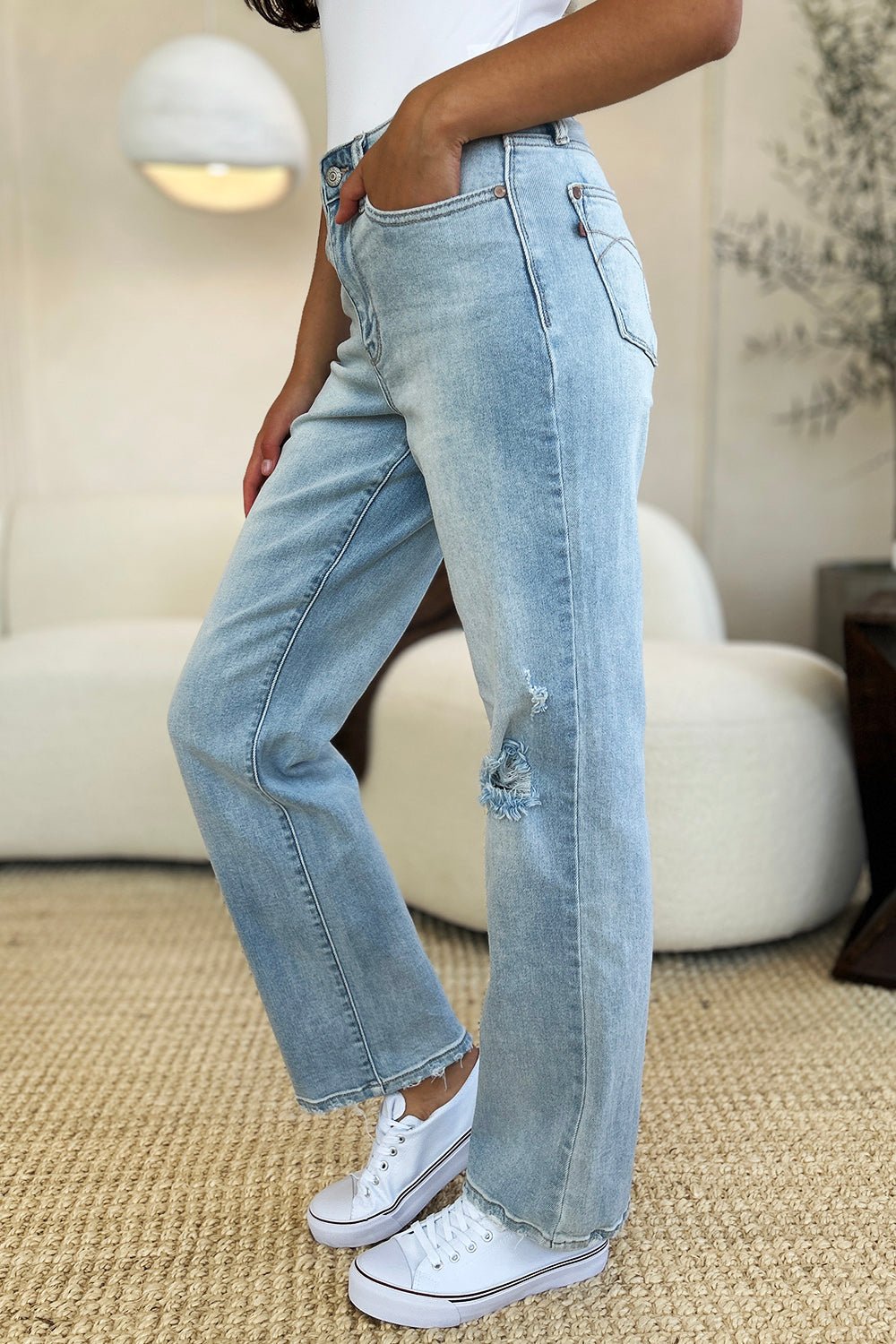 Judy Blue Full Size High Waist Distressed Straight Jeans - Bitsy Gypsy Boutique