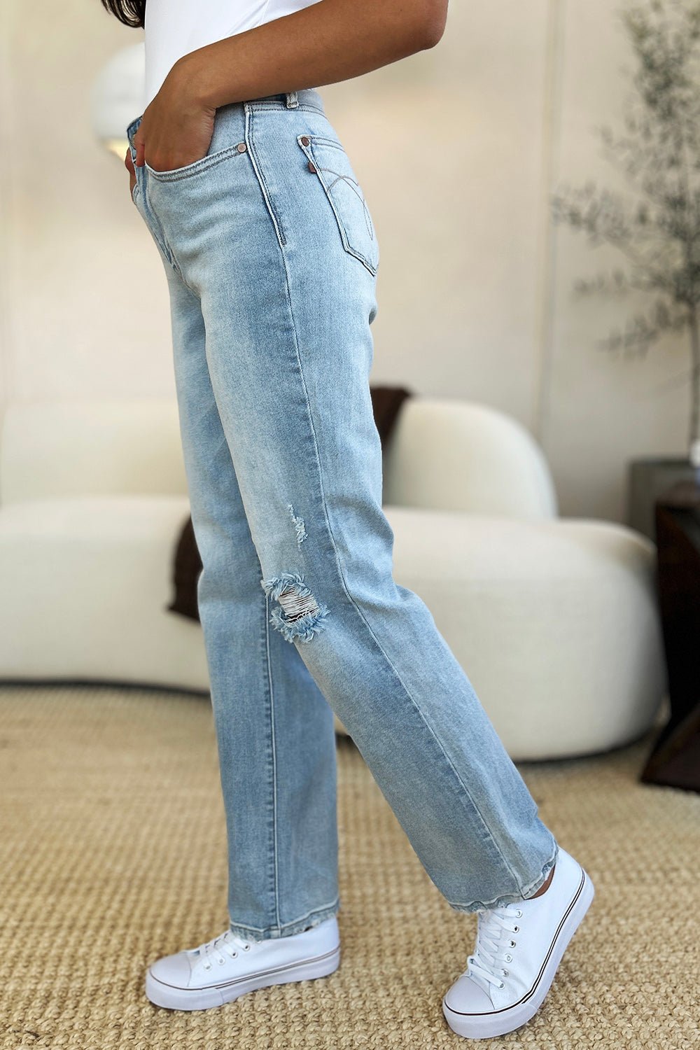 Judy Blue Full Size High Waist Distressed Straight Jeans - Bitsy Gypsy Boutique