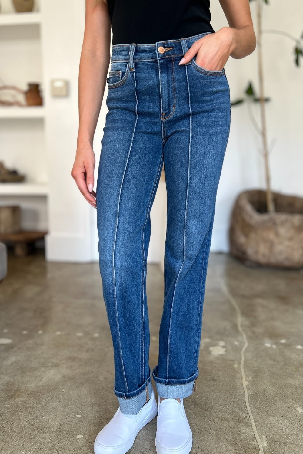 Judy Blue Full Size High Waist Front Seam Detail Straight Jeans - Bitsy Gypsy Boutique