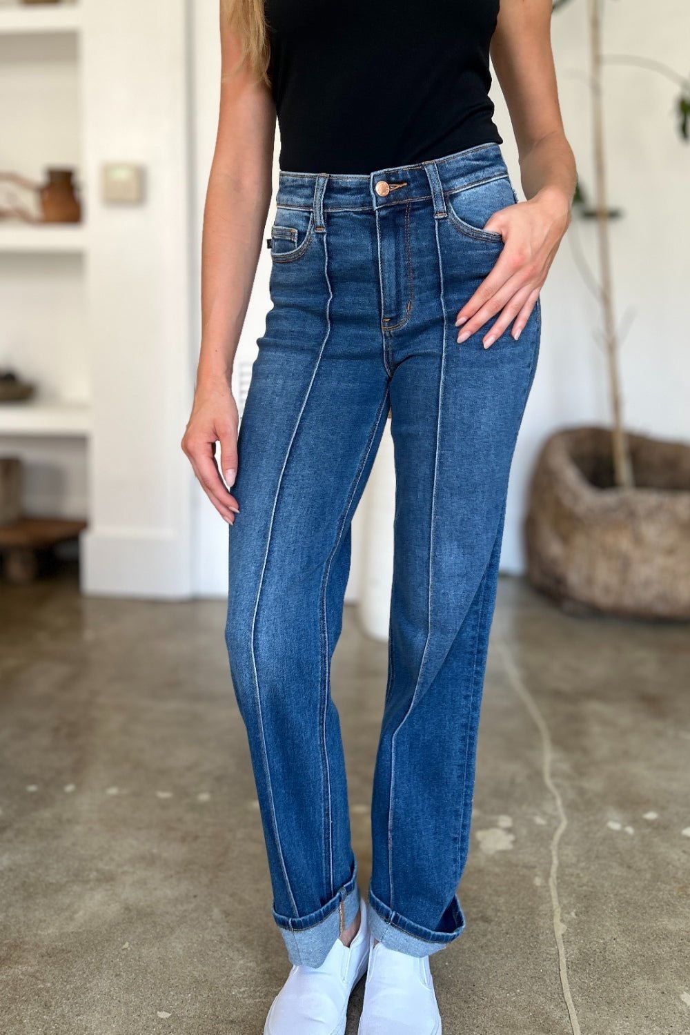 Judy Blue Full Size High Waist Front Seam Detail Straight Jeans - Bitsy Gypsy Boutique