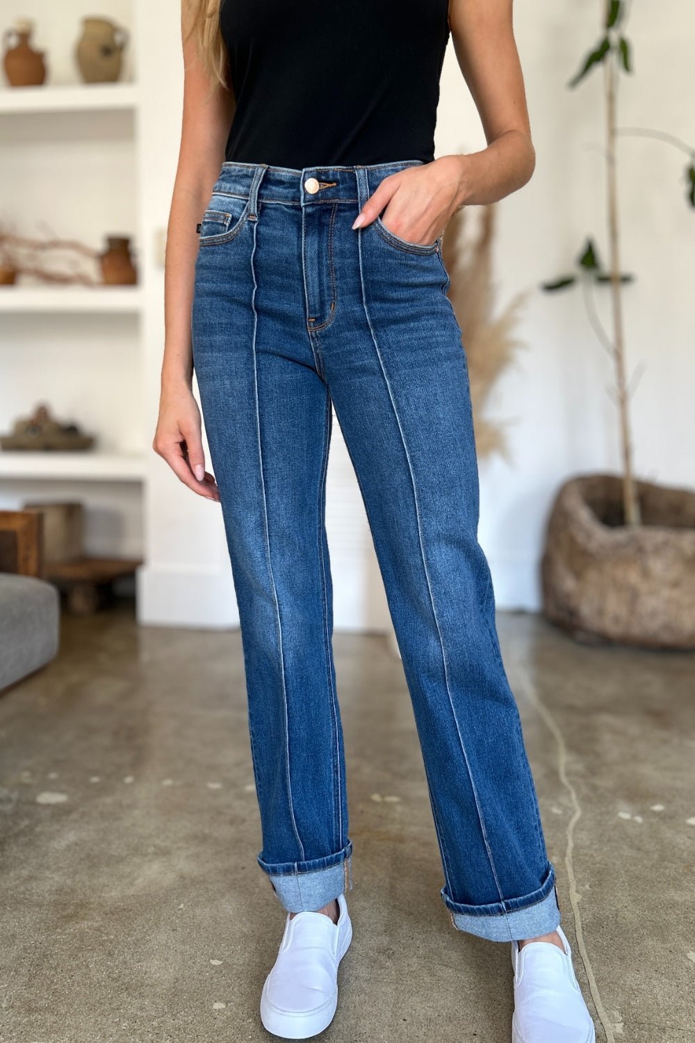 Judy Blue Full Size High Waist Front Seam Detail Straight Jeans - Bitsy Gypsy Boutique