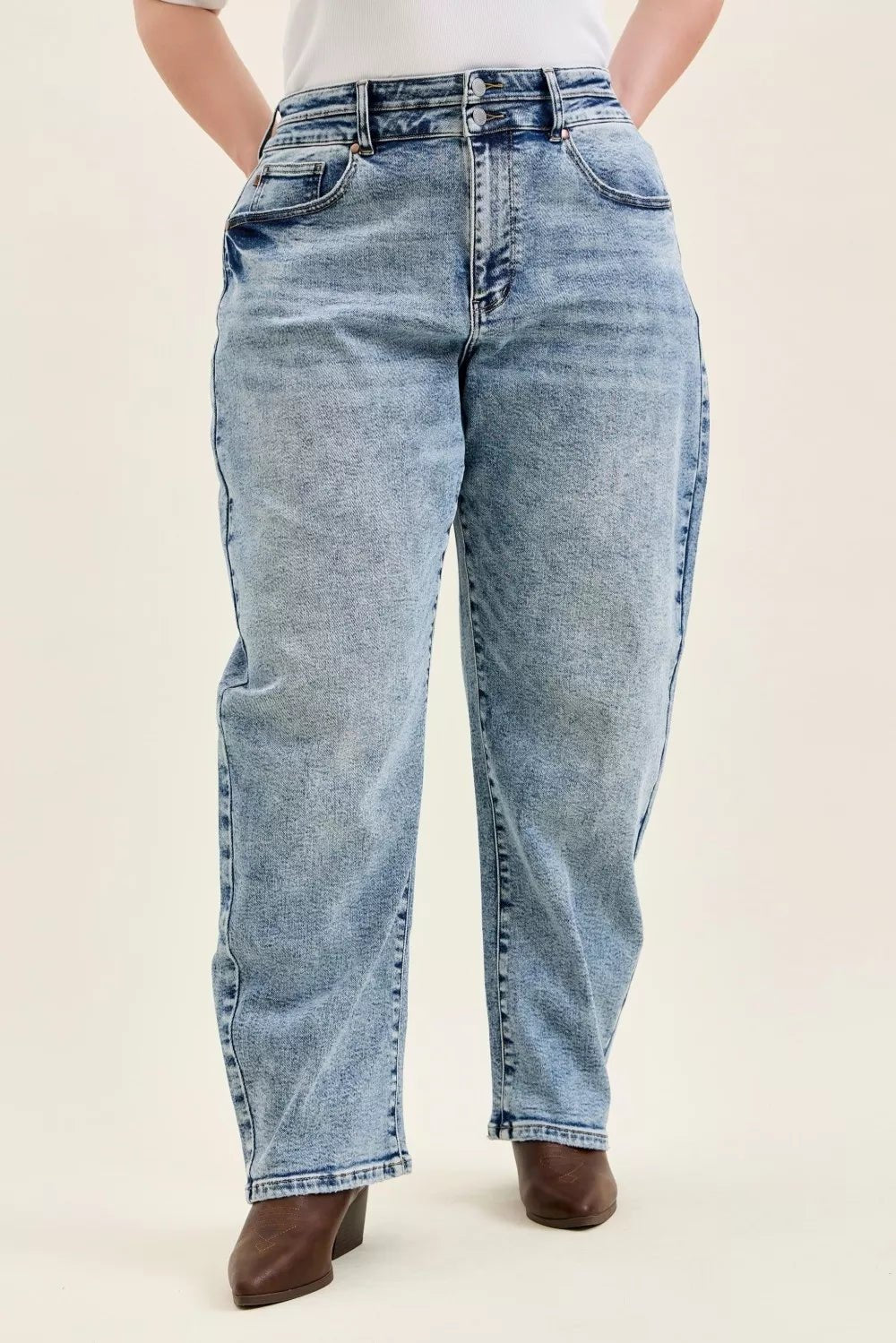 Judy Blue Full Size High Waist Marlow Arc Leg Jeans with Double Waistband Plus Size - Bitsy Gypsy Boutique