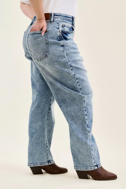 Judy Blue Full Size High Waist Marlow Arc Leg Jeans with Double Waistband Plus Size - Bitsy Gypsy Boutique
