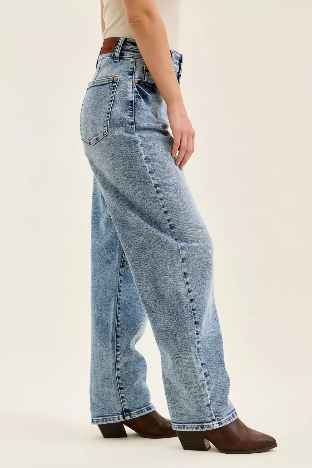 Judy Blue Full Size High Waist Marlow Arc Leg Jeans with Double Waistband Plus Size - Bitsy Gypsy Boutique