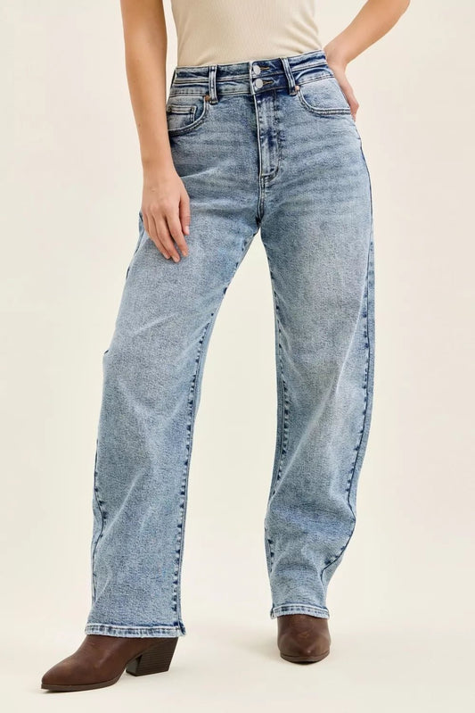 Judy Blue Full Size High Waist Marlow Arc Leg Jeans with Double Waistband Plus Size - Bitsy Gypsy Boutique