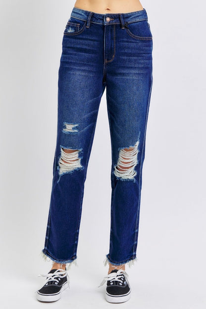 Judy Blue Full Size High Waist Rigid Magic Heavy Destroy Straight Jeans - Bitsy Gypsy Boutique