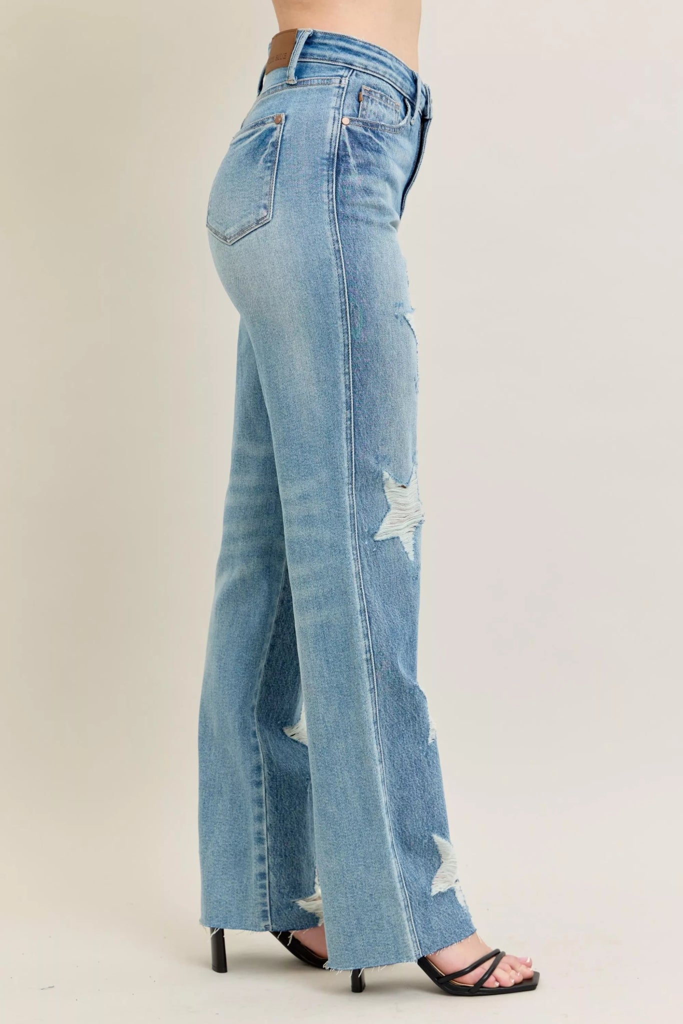 Judy Blue Full Size High Waist Rigid Magic Star Shaped Destroy 90's Straight Jeans Plus Size - Bitsy Gypsy Boutique
