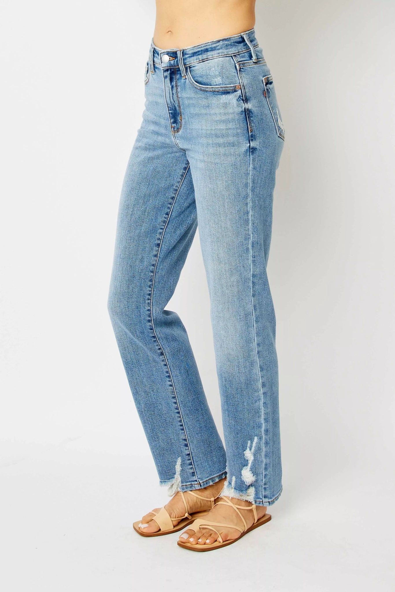 Judy Blue Full Size High Waist Straight Jeans with Heavy Destroy Plus Size - Bitsy Gypsy Boutique
