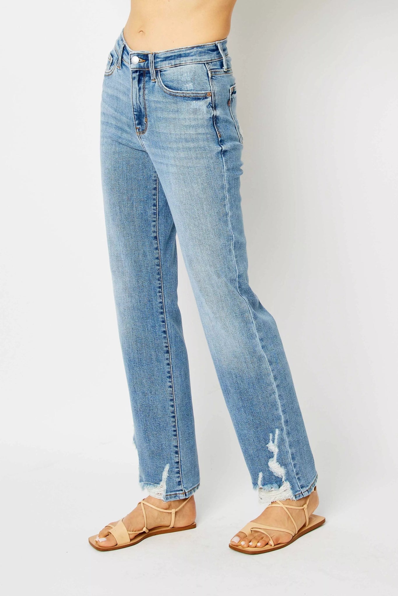 Judy Blue Full Size High Waist Straight Jeans with Heavy Destroy Plus Size - Bitsy Gypsy Boutique
