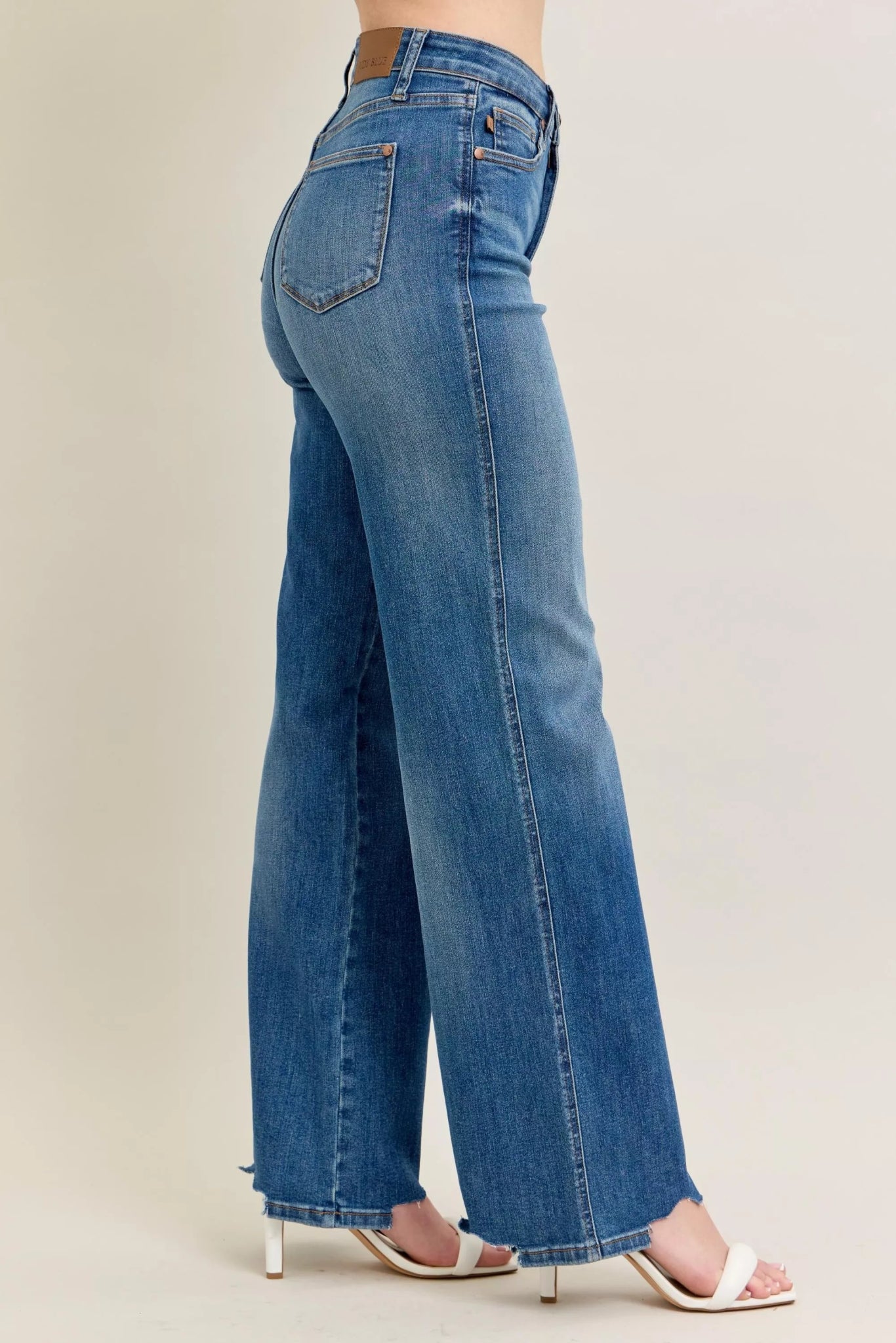 Judy Blue Full Size High Waist Tummy Control Chew Hem Destroy Wide Jeans Plus Size - Bitsy Gypsy Boutique