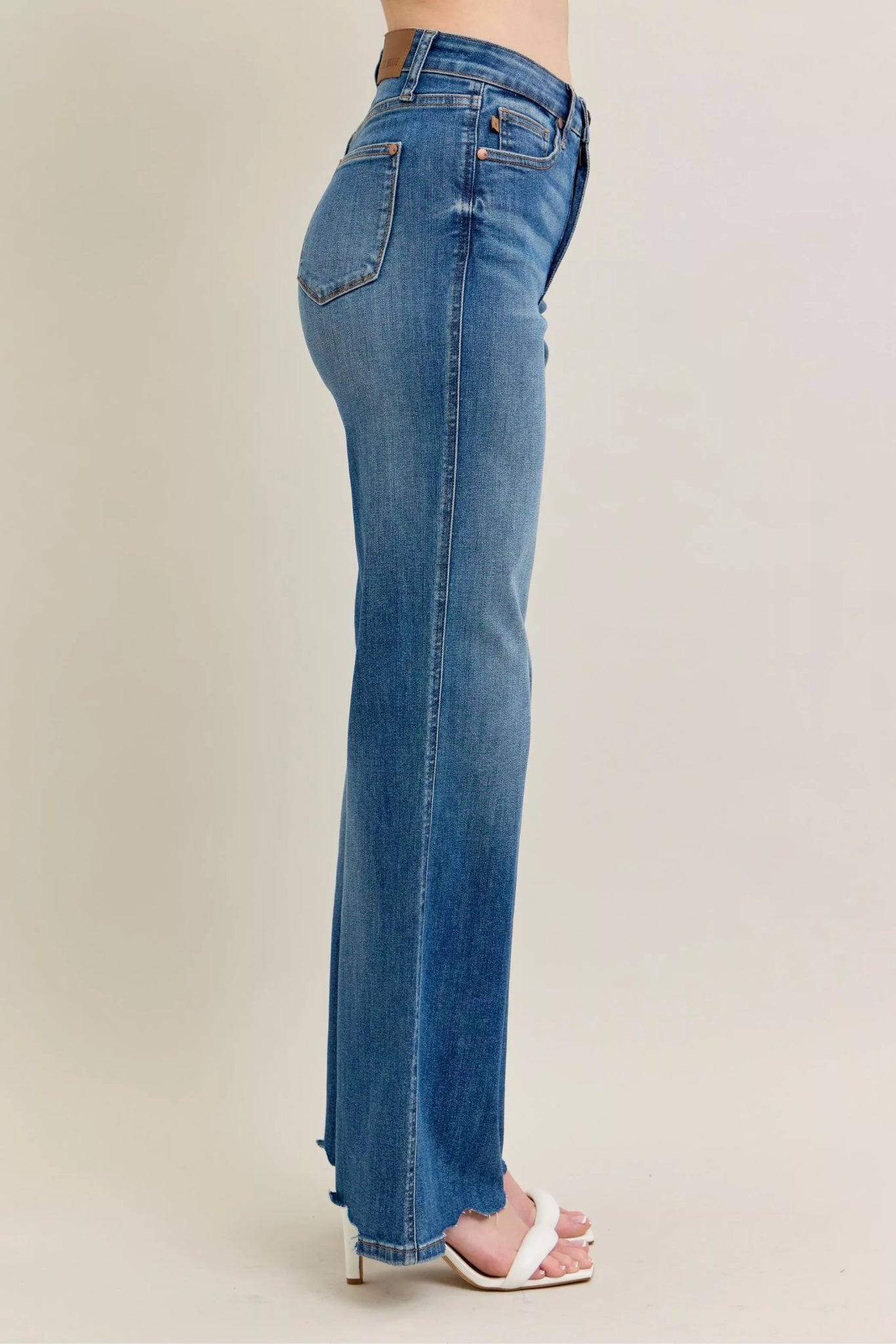 Judy Blue Full Size High Waist Tummy Control Chew Hem Destroy Wide Jeans Plus Size - Bitsy Gypsy Boutique