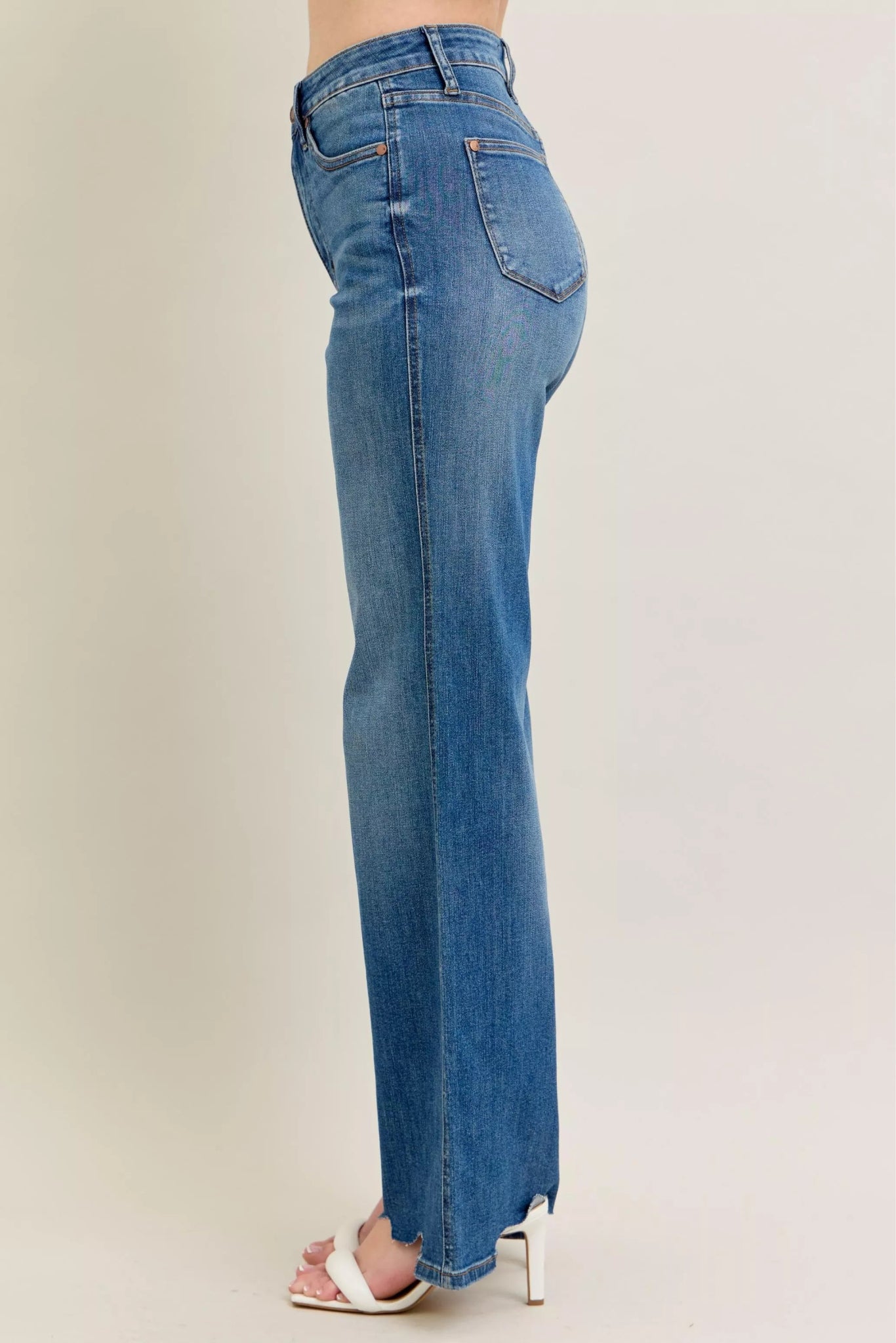 Judy Blue Full Size High Waist Tummy Control Chew Hem Destroy Wide Jeans Plus Size - Bitsy Gypsy Boutique