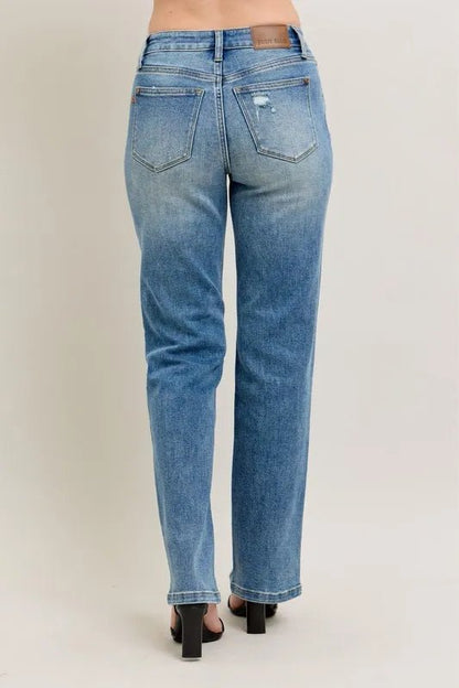 Judy Blue Full Size High Waist Vintage Wash Front Seam & Slit Straight Plus Size - Bitsy Gypsy Boutique