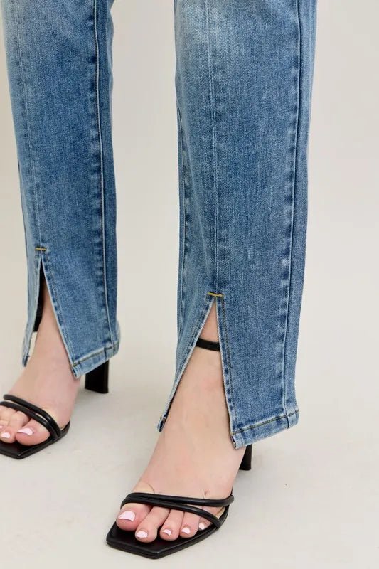 Judy Blue Full Size High Waist Vintage Wash Front Seam & Slit Straight Plus Size - Bitsy Gypsy Boutique