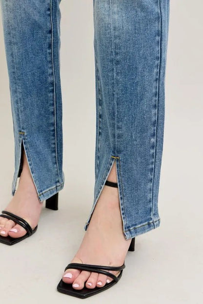 Judy Blue Full Size High Waist Vintage Wash Front Seam & Slit Straight Plus Size - Bitsy Gypsy Boutique