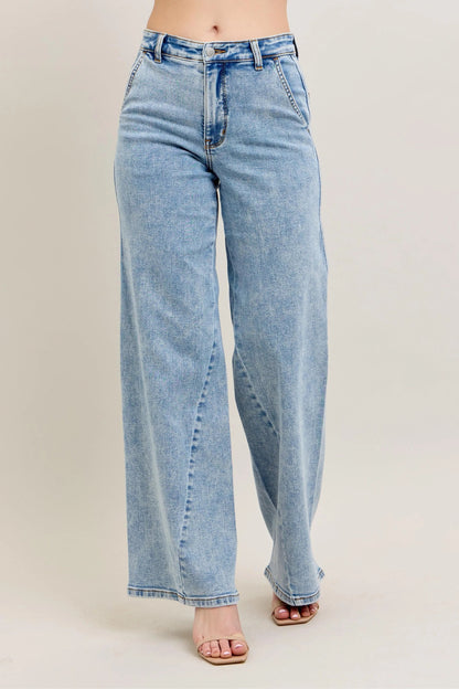 Judy Blue Full Size High Waist Wide Leg Jeans with Skewed Inseam - Bitsy Gypsy Boutique