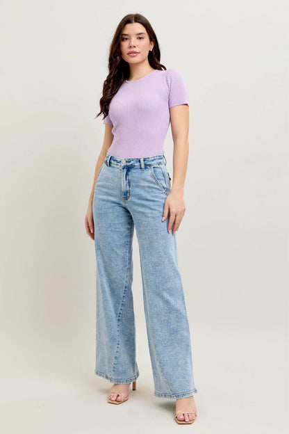 Judy Blue Full Size High Waist Wide Leg Jeans with Skewed Inseam - Bitsy Gypsy Boutique