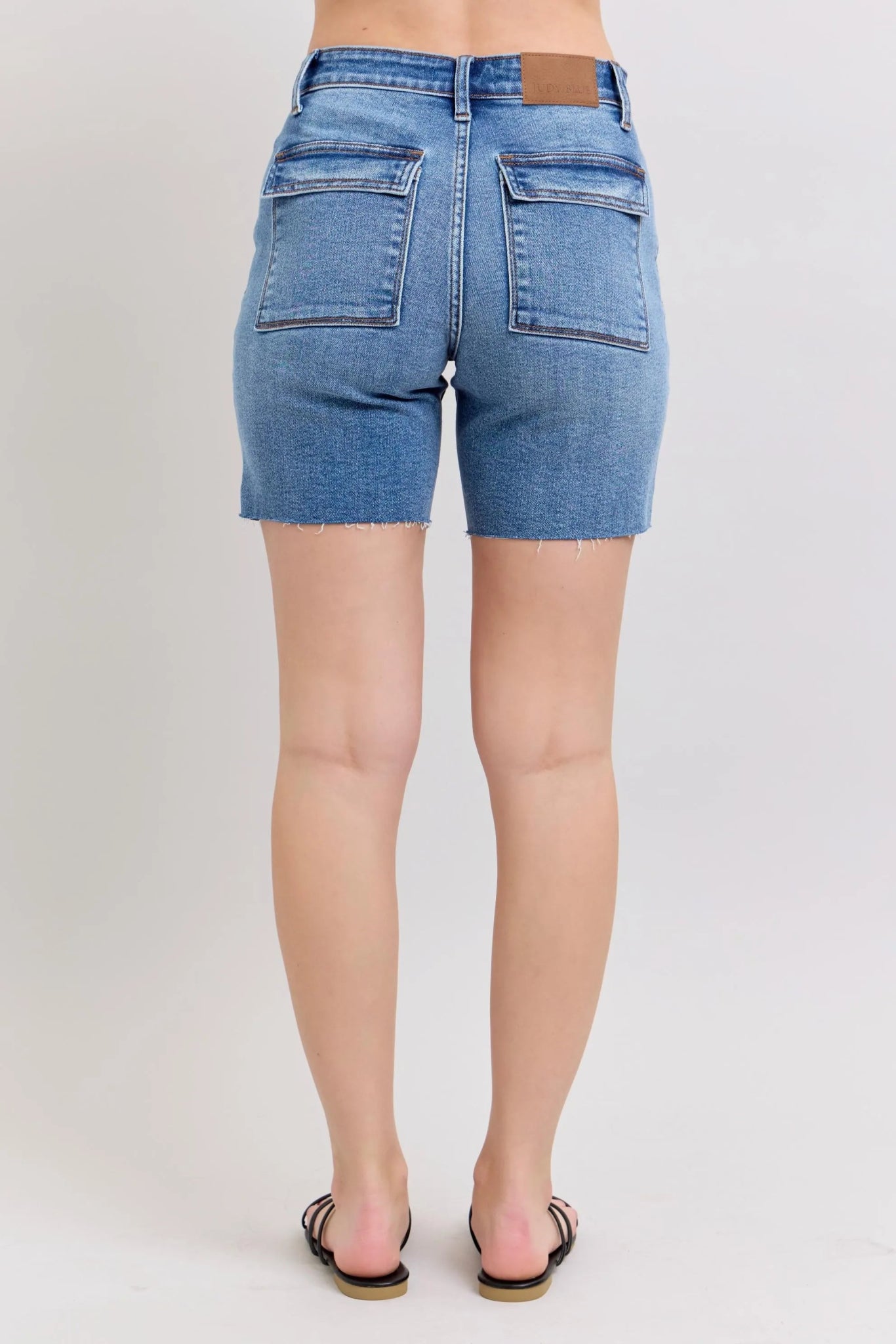 Judy Blue Full Size Mid Rise Bermudas Denim Shorts W/ Back Flap Pockets - Bitsy Gypsy Boutique