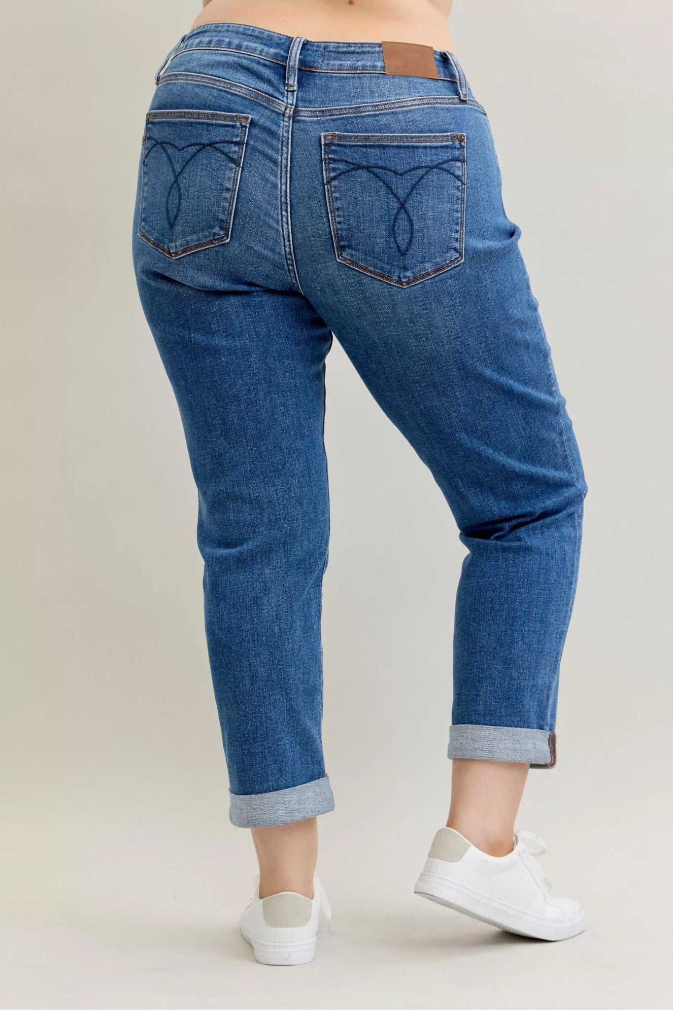 Judy Blue Full Size Mid Rise BF Classic Cuffed Jeans Plus Size - Bitsy Gypsy Boutique