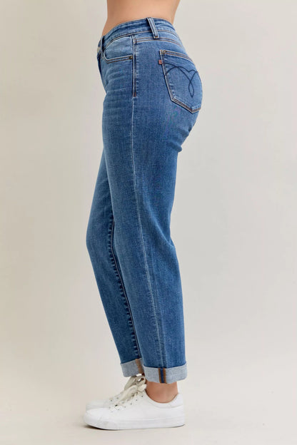 Judy Blue Full Size Mid Rise BF Classic Cuffed Jeans Plus Size - Bitsy Gypsy Boutique