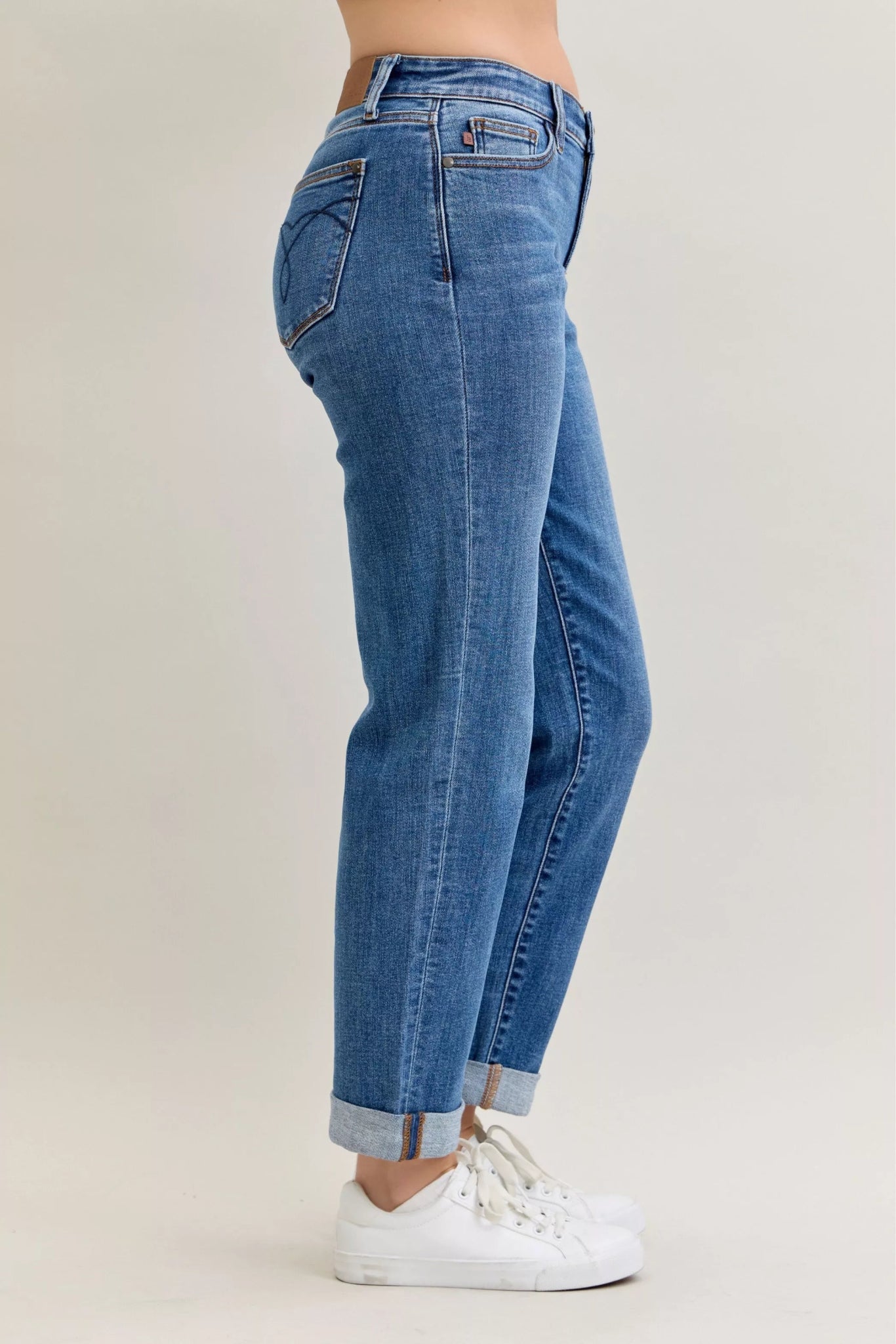 Judy Blue Full Size Mid Rise BF Classic Cuffed Jeans Plus Size - Bitsy Gypsy Boutique