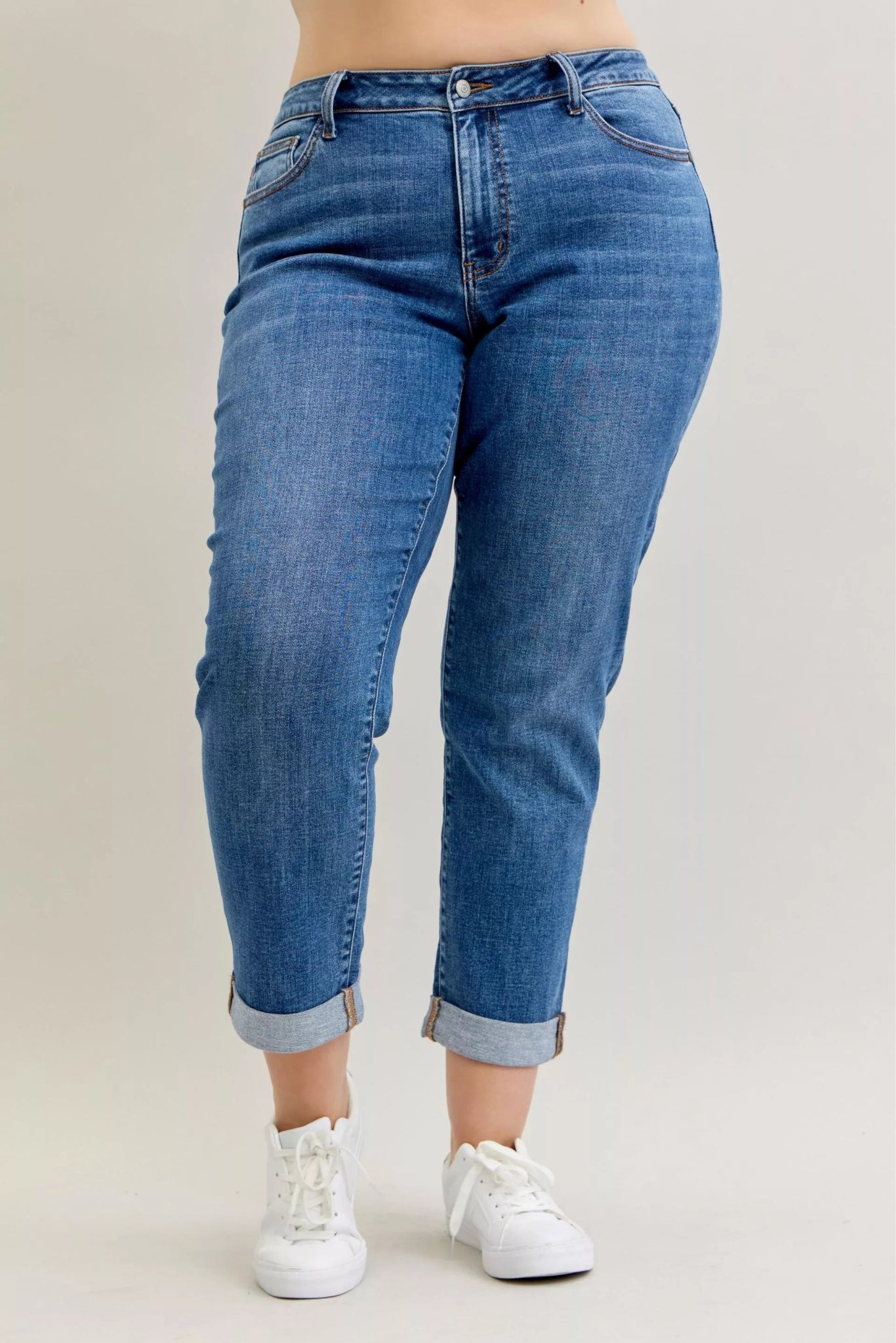 Judy Blue Full Size Mid Rise BF Classic Cuffed Jeans Plus Size - Bitsy Gypsy Boutique