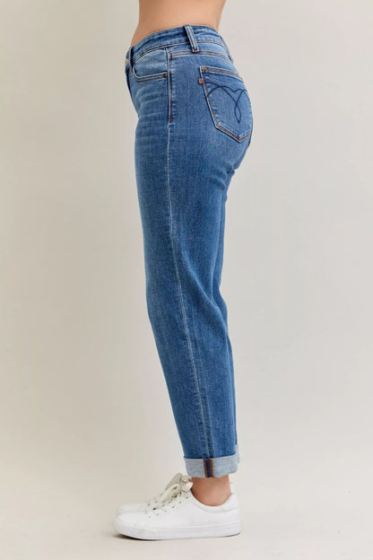 Judy Blue Full Size Mid Rise BF Classic Cuffed Jeans Plus Size - Bitsy Gypsy Boutique