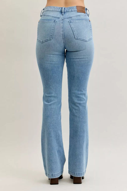 Judy Blue Full Size Mid Rise Bootcut Jeans with Contrast Wash & Front Patch Pockets Plus Size - Bitsy Gypsy Boutique