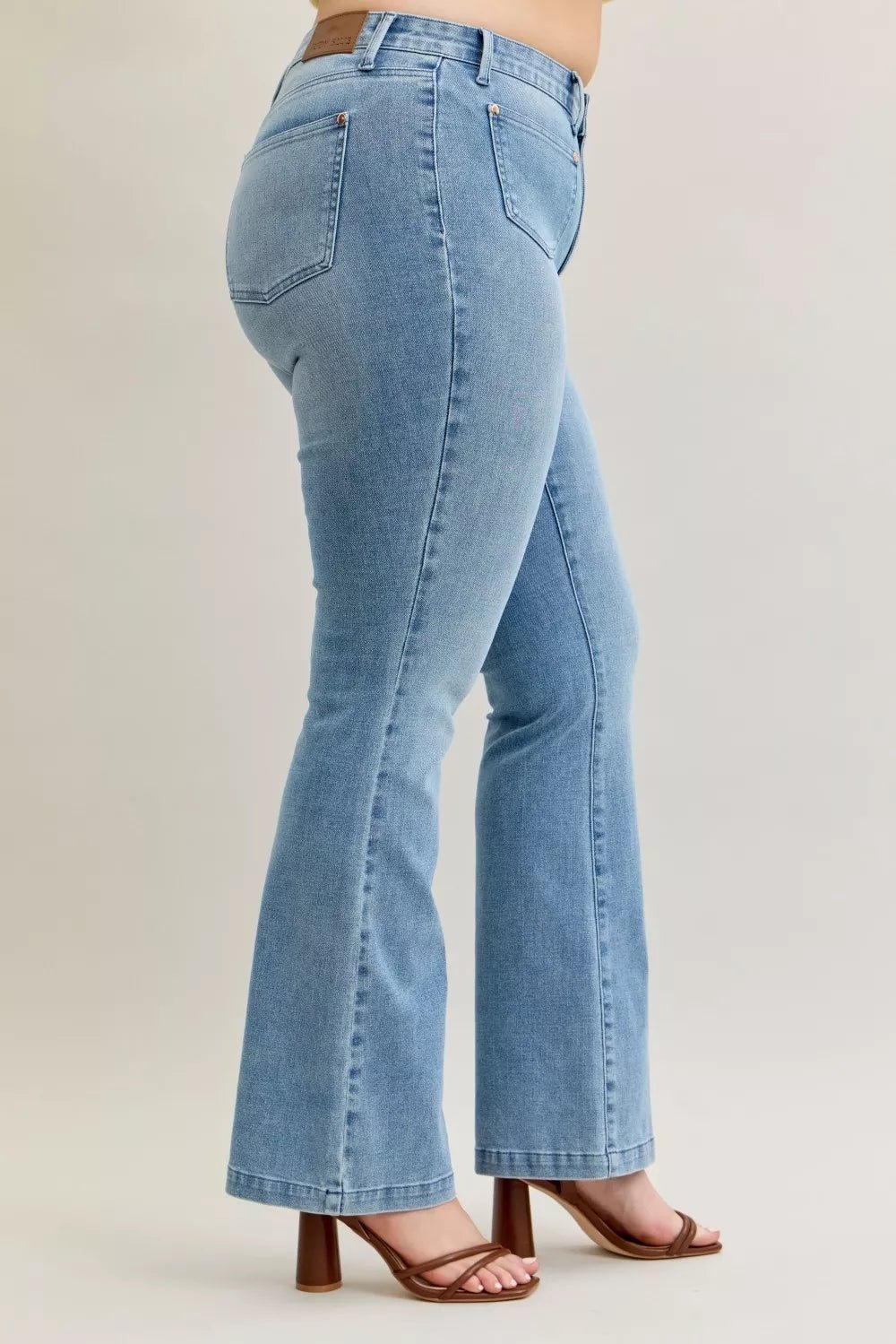 Judy Blue Full Size Mid Rise Bootcut Jeans with Contrast Wash & Front Patch Pockets Plus Size - Bitsy Gypsy Boutique