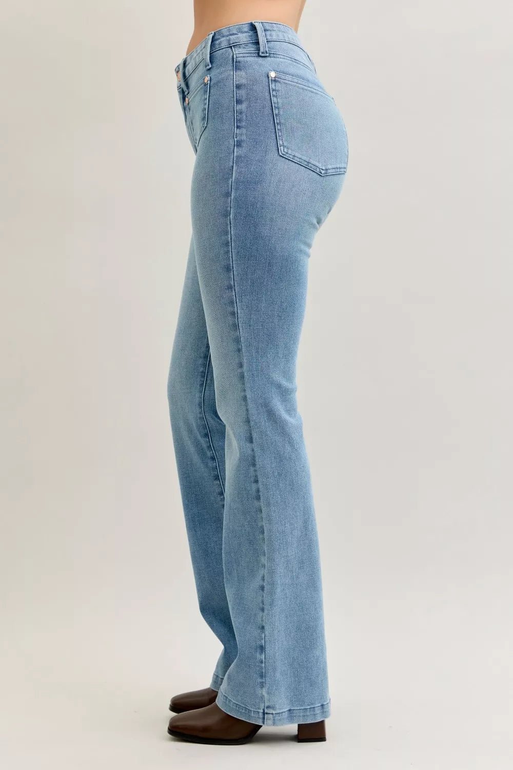Judy Blue Full Size Mid Rise Bootcut Jeans with Contrast Wash & Front Patch Pockets Plus Size - Bitsy Gypsy Boutique