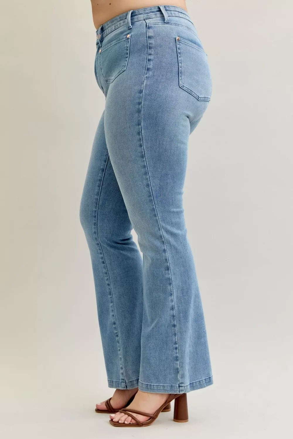 Judy Blue Full Size Mid Rise Bootcut Jeans with Contrast Wash & Front Patch Pockets Plus Size - Bitsy Gypsy Boutique