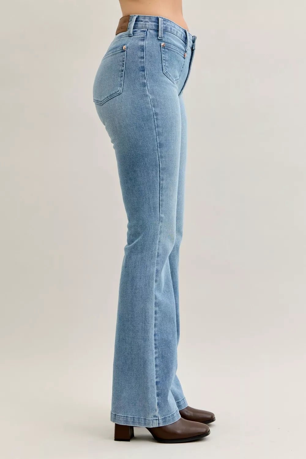 Judy Blue Full Size Mid Rise Bootcut Jeans with Contrast Wash & Front Patch Pockets Plus Size - Bitsy Gypsy Boutique