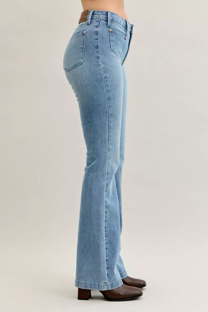Judy Blue Full Size Mid Rise Bootcut Jeans with Contrast Wash & Front Patch Pockets Plus Size - Bitsy Gypsy Boutique
