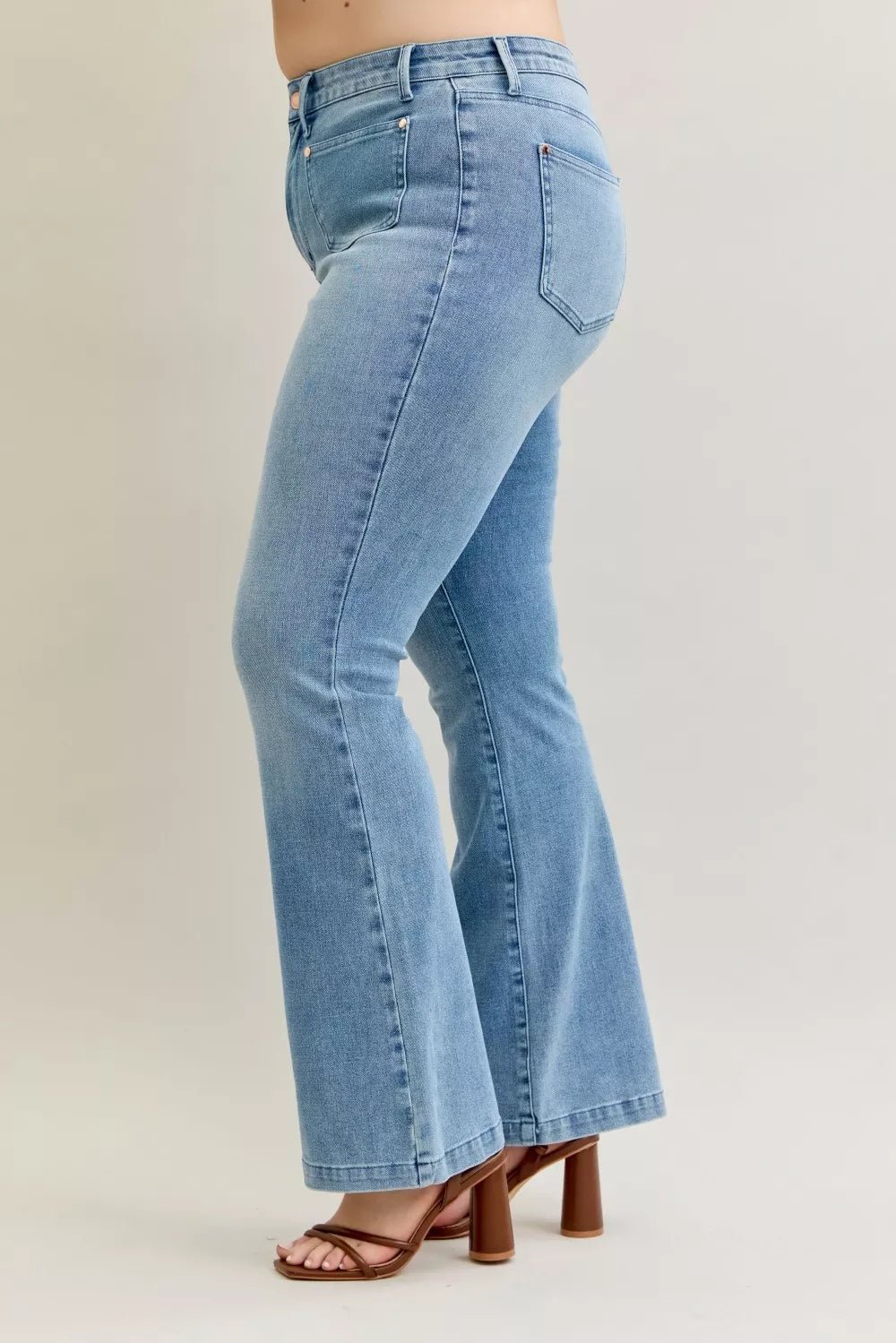 Judy Blue Full Size Mid Rise Bootcut Jeans with Contrast Wash & Front Patch Pockets Plus Size - Bitsy Gypsy Boutique