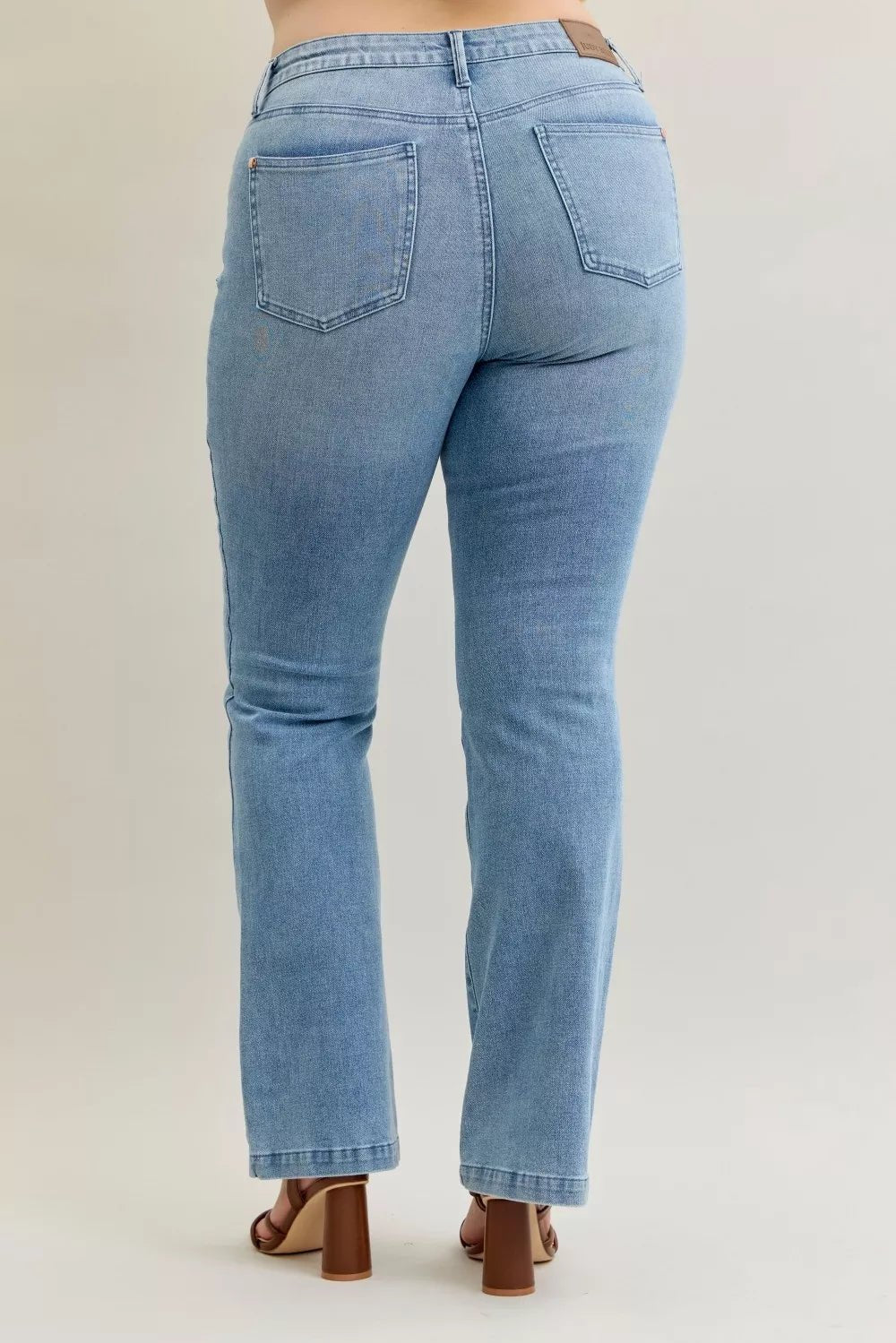 Judy Blue Full Size Mid Rise Bootcut Jeans with Contrast Wash & Front Patch Pockets Plus Size - Bitsy Gypsy Boutique