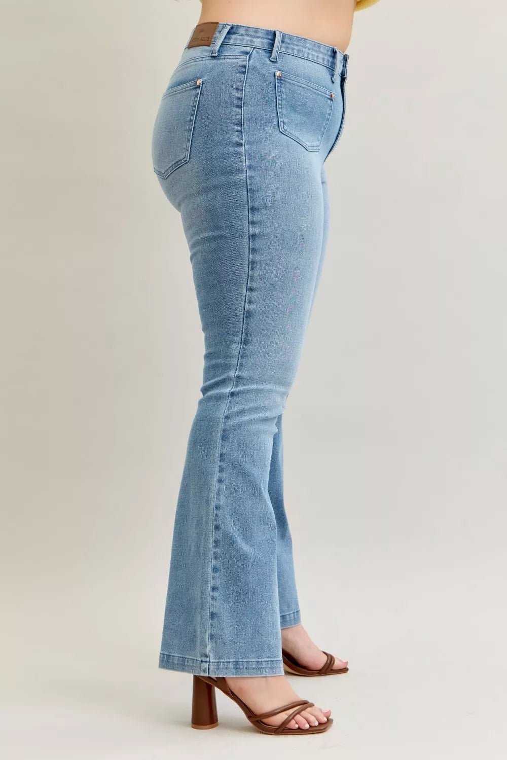 Judy Blue Full Size Mid Rise Bootcut Jeans with Contrast Wash & Front Patch Pockets Plus Size - Bitsy Gypsy Boutique