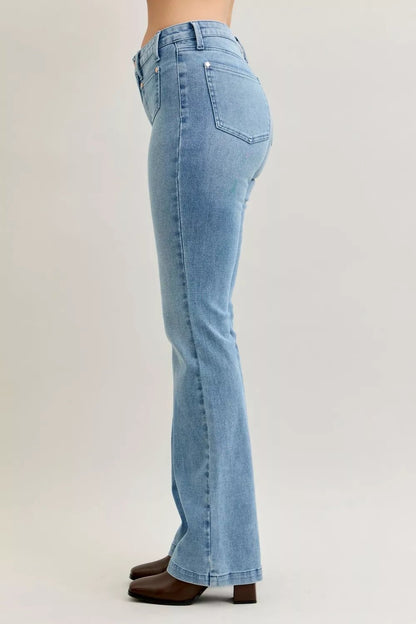 Judy Blue Full Size Mid Rise Bootcut Jeans with Contrast Wash & Front Patch Pockets Plus Size - Bitsy Gypsy Boutique