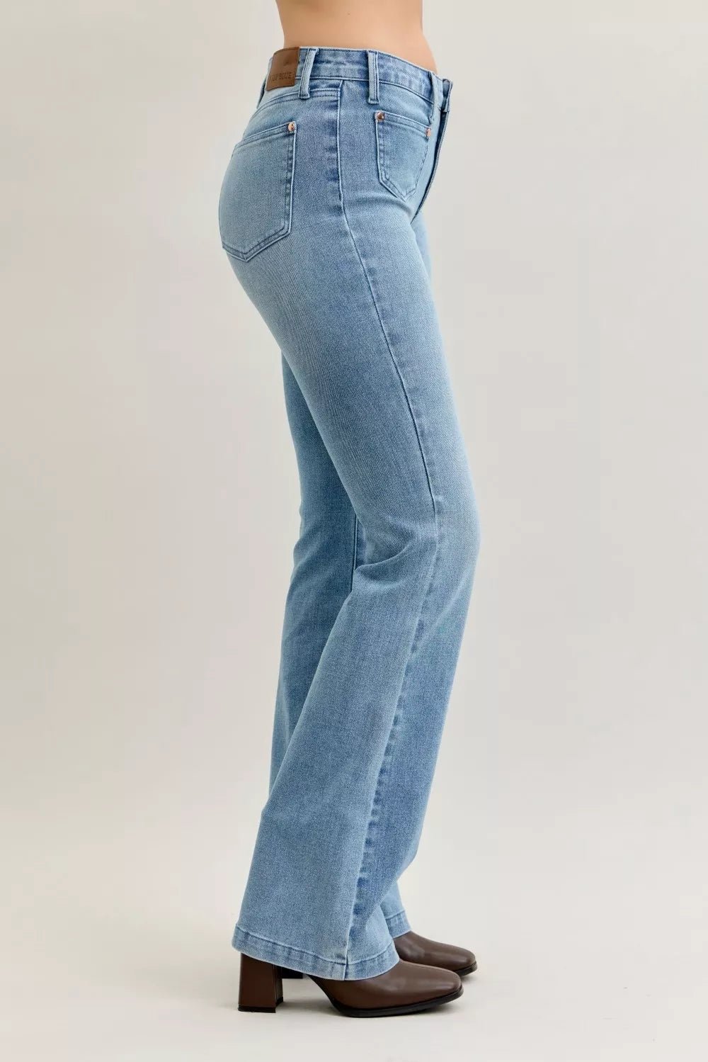 Judy Blue Full Size Mid Rise Bootcut Jeans with Contrast Wash & Front Patch Pockets Plus Size - Bitsy Gypsy Boutique