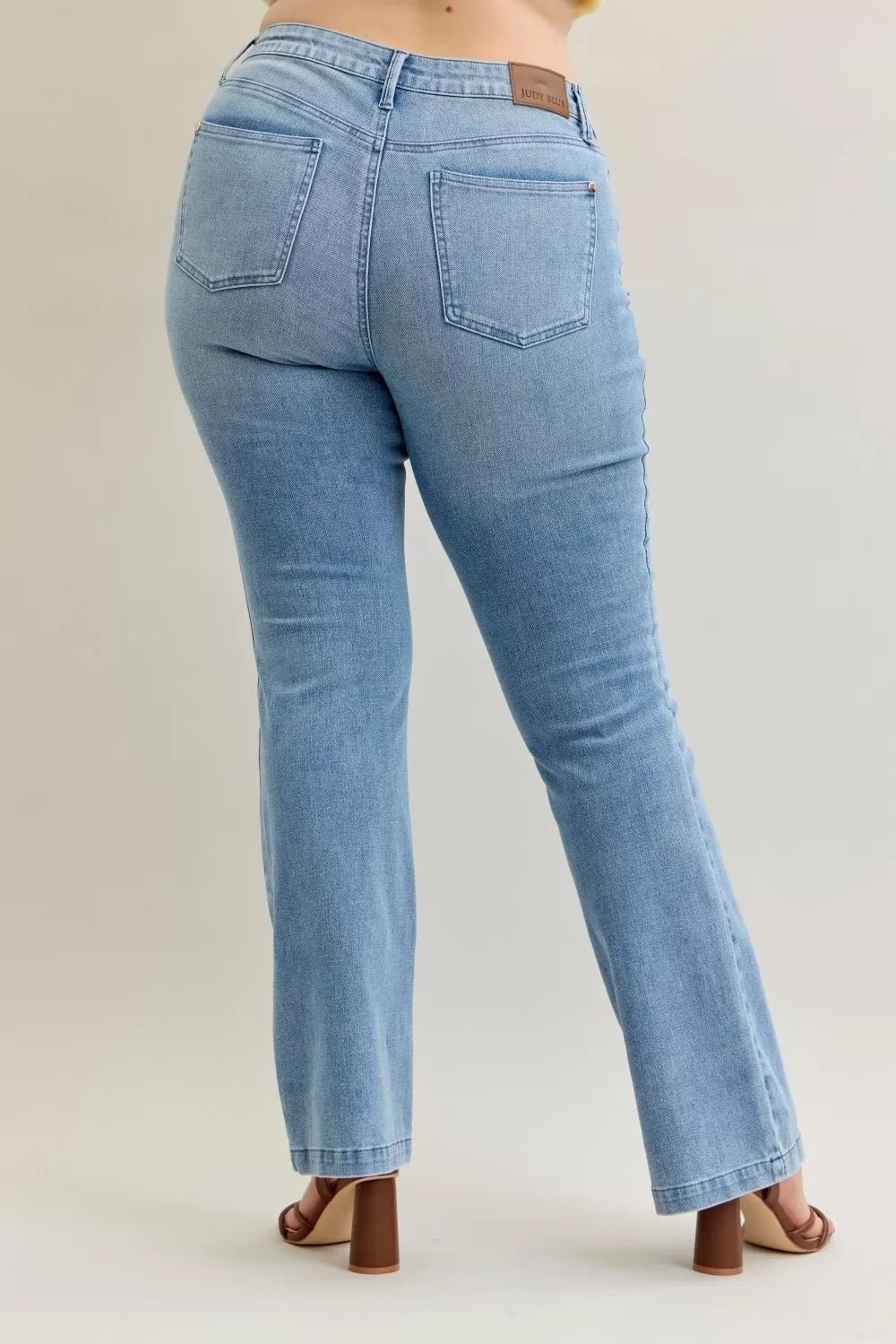 Judy Blue Full Size Mid Rise Bootcut Jeans with Contrast Wash & Front Patch Pockets Plus Size - Bitsy Gypsy Boutique