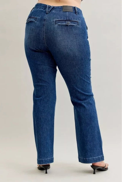 Judy Blue Full Size Mid Rise Bootcut Jeans with Welt Pockets Plus Size - Bitsy Gypsy Boutique