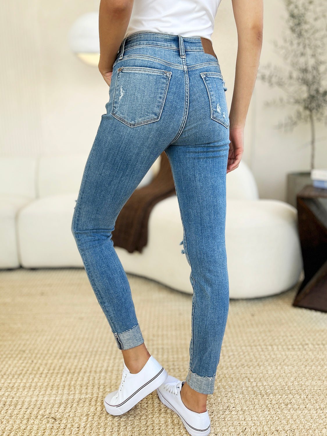 Judy Blue Full Size Mid Rise Destroy & Cuff Skinny Jeans - Bitsy Gypsy Boutique