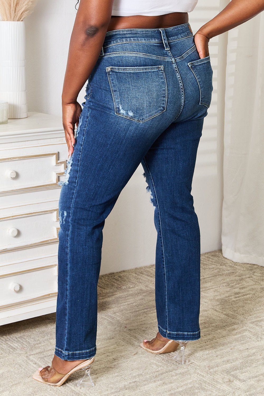 Judy Blue Full Size Mid Rise Hand Sand & Destroy Bootcut Jeans - Bitsy Gypsy Boutique