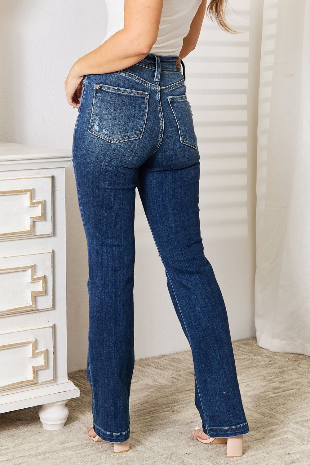 Judy Blue Full Size Mid Rise Hand Sand & Destroy Bootcut Jeans - Bitsy Gypsy Boutique