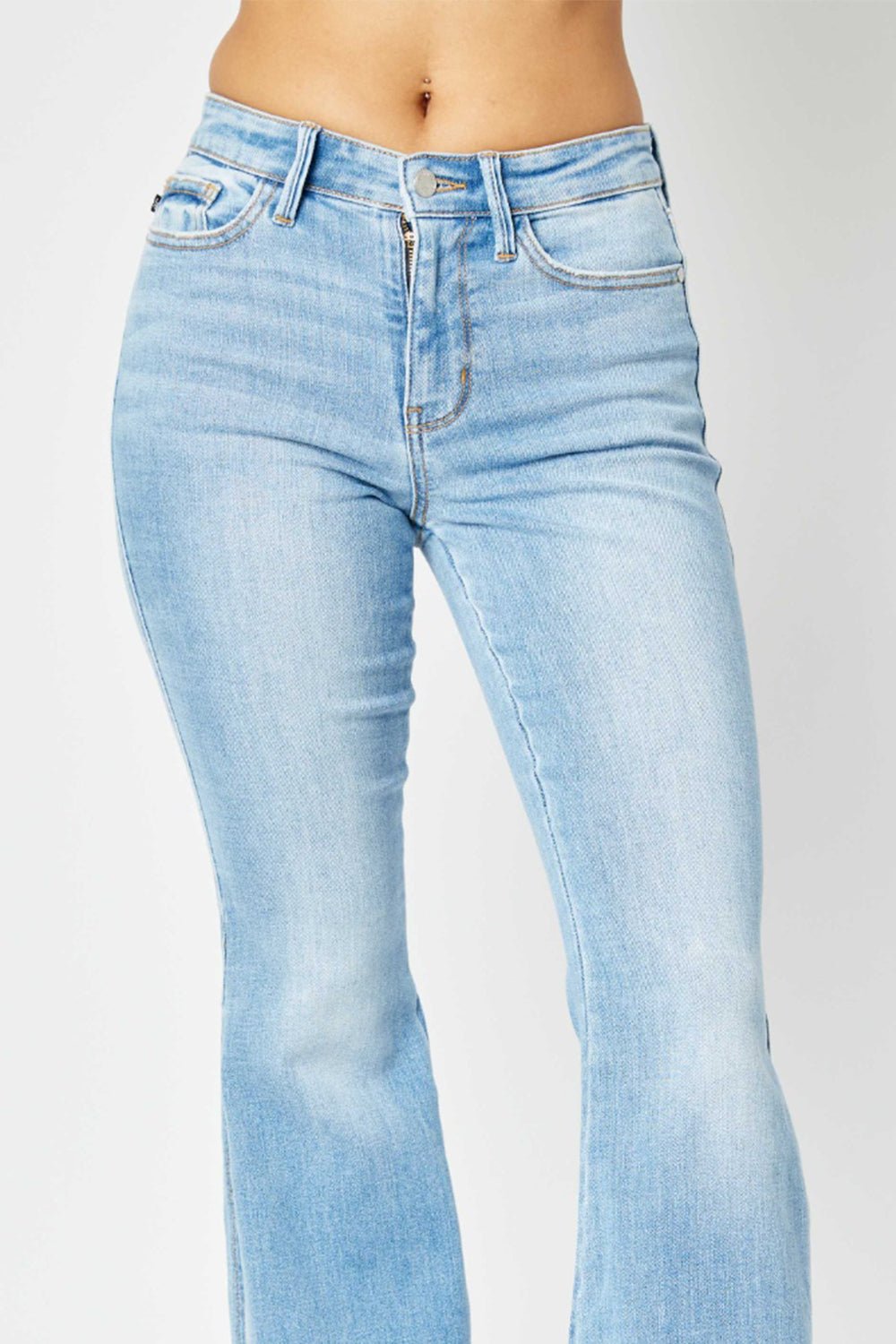 Judy Blue Full Size Mid Rise Raw Hem Slit Flare Jeans - Bitsy Gypsy Boutique