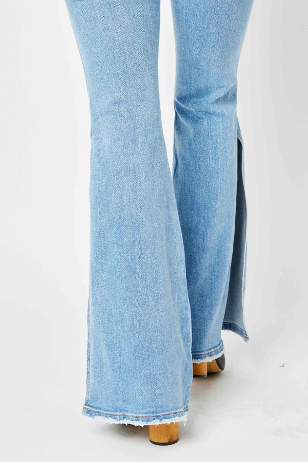 Judy Blue Full Size Mid Rise Raw Hem Slit Flare Jeans - Bitsy Gypsy Boutique