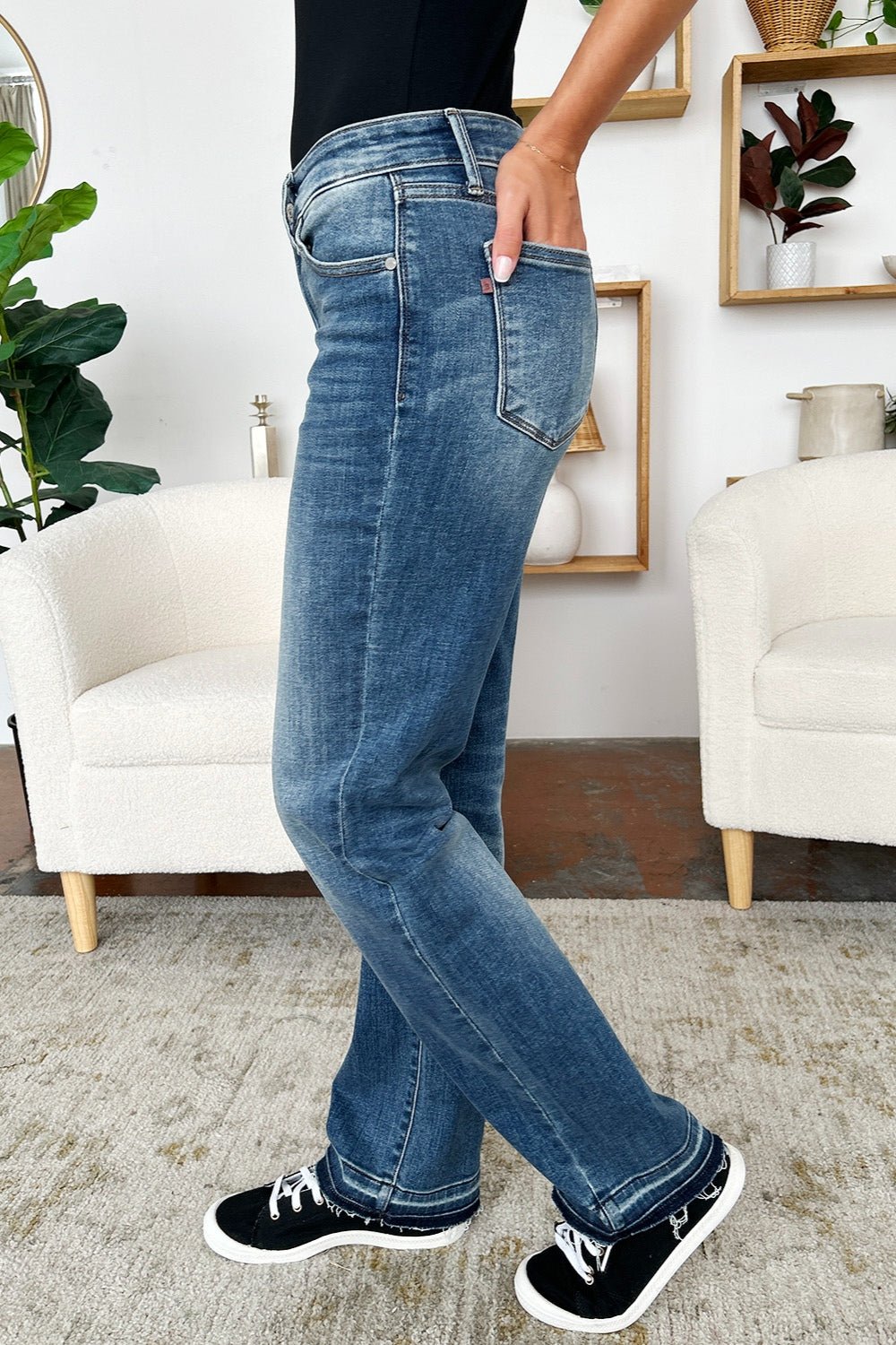 Judy Blue Full Size Mid Rise Release Hem Jeans - Bitsy Gypsy Boutique