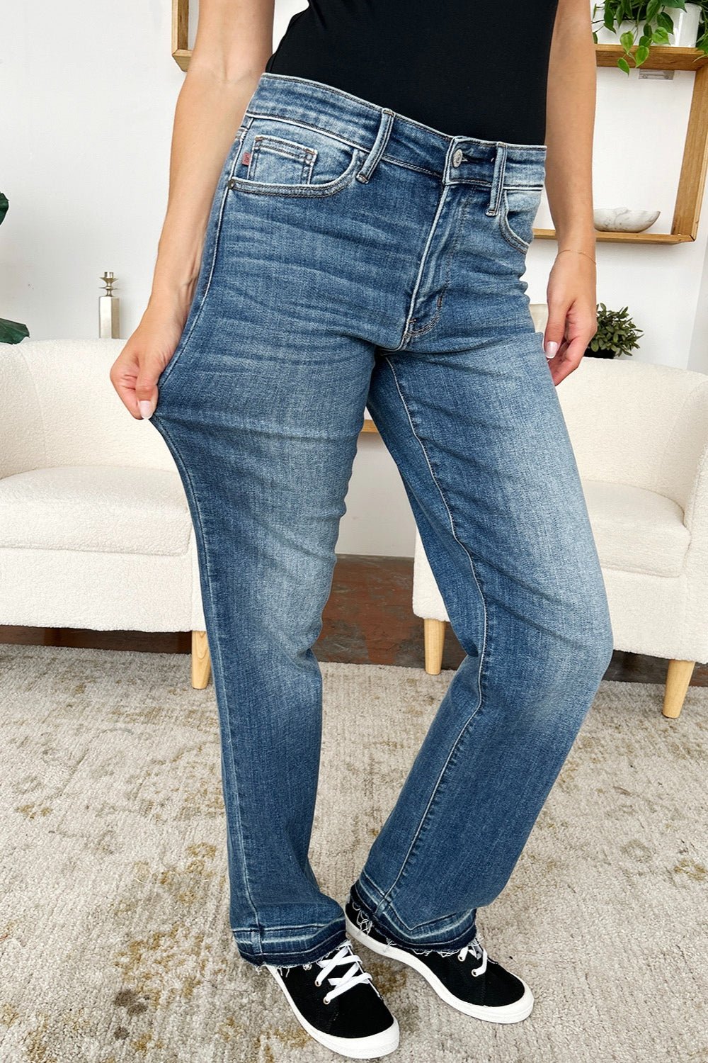 Judy Blue Full Size Mid Rise Release Hem Jeans - Bitsy Gypsy Boutique