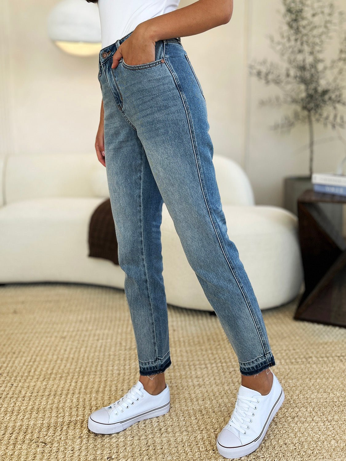 Judy Blue Full Size Mid Rise Rigid Magic Release Hem Jeans - Bitsy Gypsy Boutique