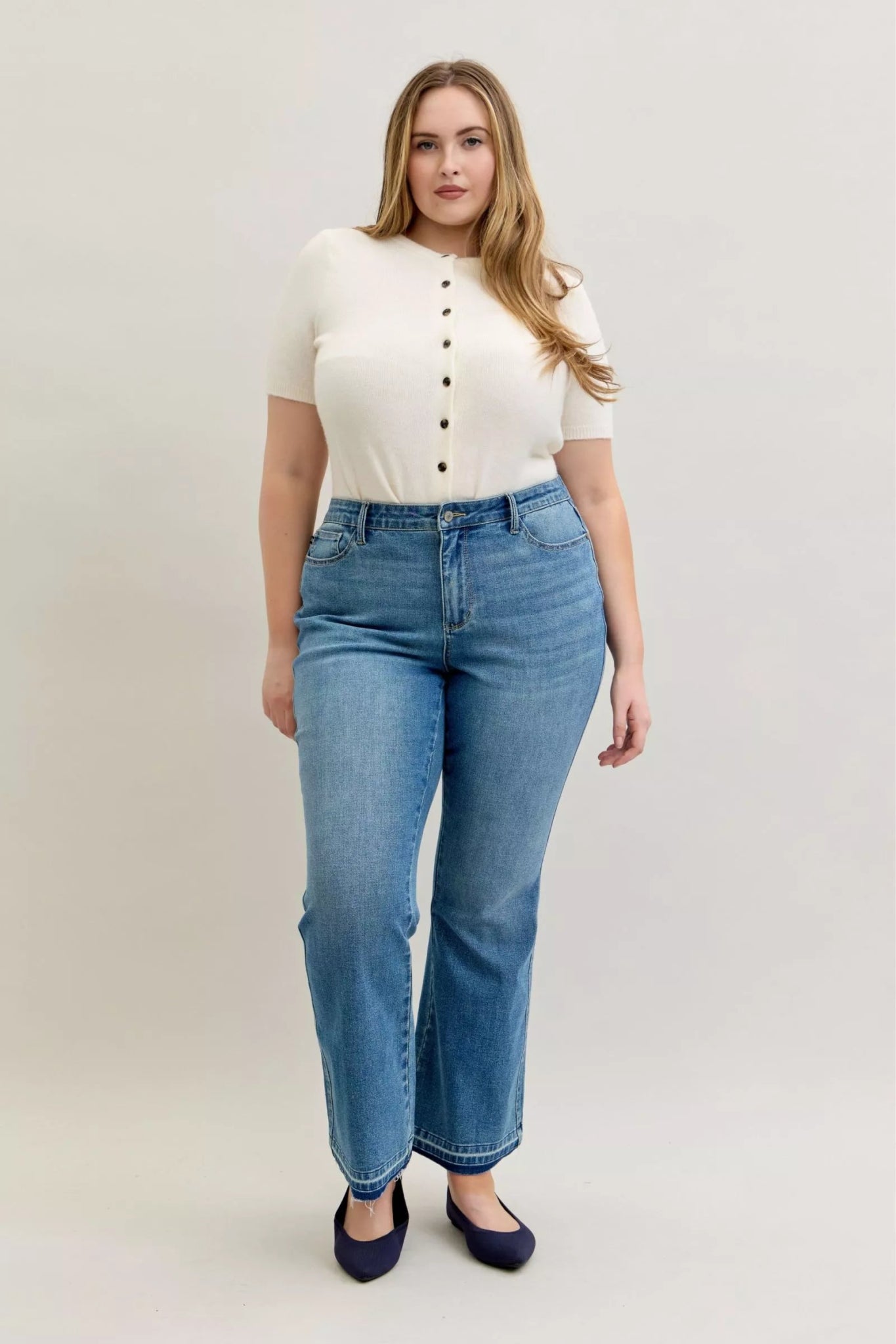 Judy Blue Full Size Mid Rise Slim Bootcut Tummy Control Release Hem Jeans Plus Size - Bitsy Gypsy Boutique