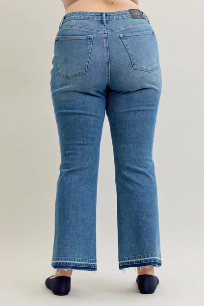 Judy Blue Full Size Mid Rise Slim Bootcut Tummy Control Release Hem Jeans Plus Size - Bitsy Gypsy Boutique